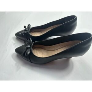 Clarks Collection Kepley Holly Black Leather Bow Pointed Toe Pumps Womens 7.5W